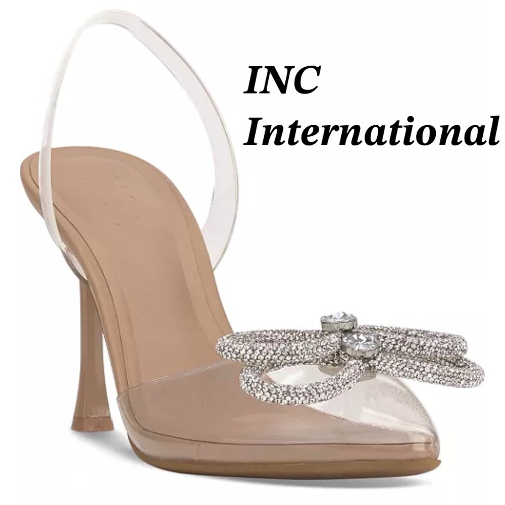 INC International translucent heels with embellished bows Size 6.5